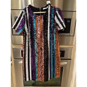Karlie Striped Sequin Mini Dress Large New Years